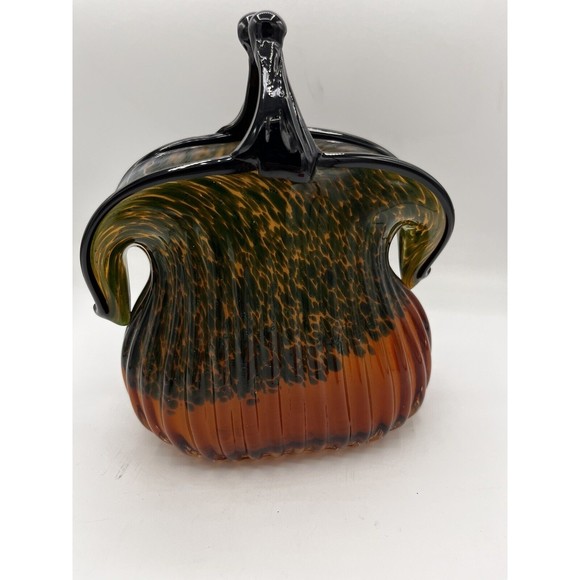 Vintage Murano Style Glass Handbag Purse Sculpture Cased Glass Fluted 8” Fall - Picture 1 of 11